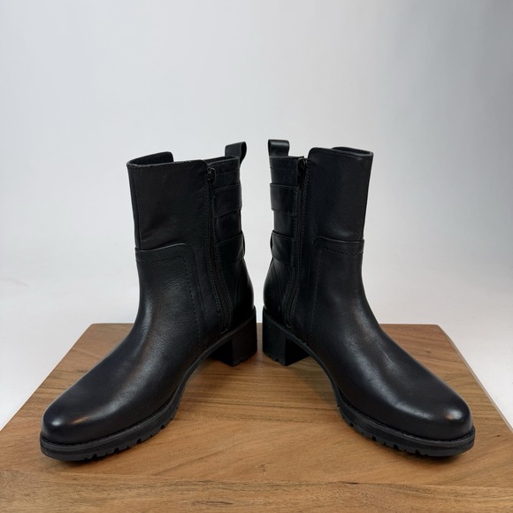 New Womens Munro Black Milled Calf Leather Comfort Moto Biker Boots Size 7.5 N - Picture 5 of 8